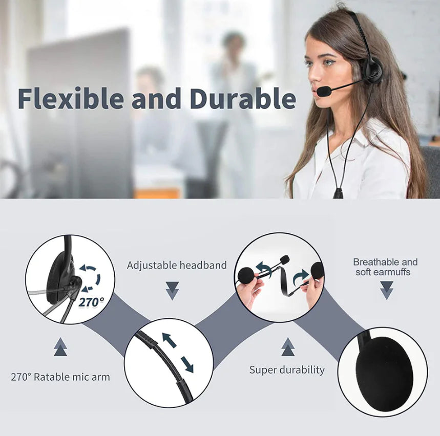 USB Headset Headphone With Microphone Noise Cancelling For PC Computer Call Chat